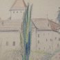 Castle Of Blonay Vaud Swiss View Drawing Antique Signed Bischoff BM53.6C