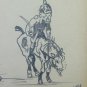 Drawing Antique Pencil On paper Signed Theme Humorous Soldiers Horseback BM53.5C