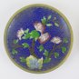 Two Saucers Cloisonne Vintage Chinese Blue With Blossom and Bottom Enamel CM15