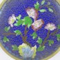 Two Saucers Cloisonne Vintage Chinese Blue With Blossom and Bottom Enamel CM15