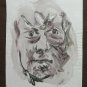 Old Sketch Painting Watercolour On paper Portrait Stylised Man P28.8