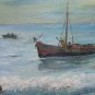 Painting oil On Linen Old Navy Sea Boats Spain '900 Painting MD10