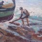 Painting oil On Linen Old Navy Sea Boats Spain '900 Painting MD10