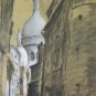 Drawing Antique Charcoal View City France Signed Painting paper BM53.6B