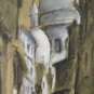 Drawing Antique Charcoal View City France Signed Painting paper BM53.6B