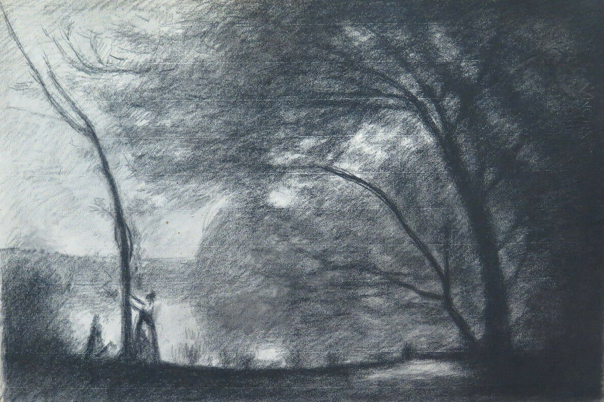 Large Drawing Antique A Charcoal landscape Pierre Duteurtre Said Dut BM53.1