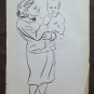 Drawing Sketch On paper Shapes Mothers Child Portrait Vintage Painter P28.7