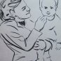 Drawing Sketch On paper Shapes Mothers Child Portrait Vintage Painter P28.7