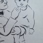 Drawing Sketch On paper Shapes Mothers Child Portrait Vintage Painter P28.7
