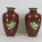 Couple Vases Cloisonn&Atilde;&copy; Jar Vintage Chinese Asia Red Colourful Blossom Floral CM1