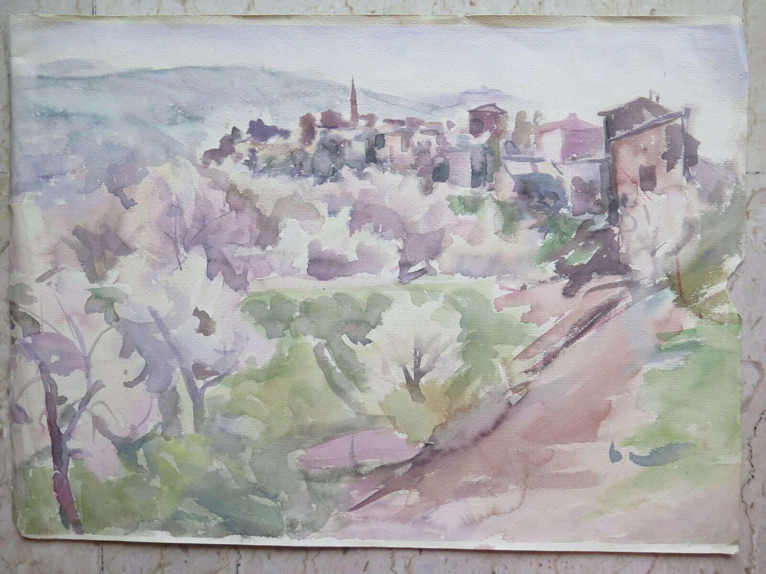 Old Painting Painter Local Sketch Glimpse Of Country On paper 20 1/2x15in P14
