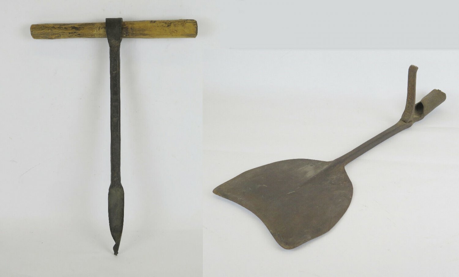 Old Drill Hand Tinivello & Spade Footrest Iron Tools Crafts BA5