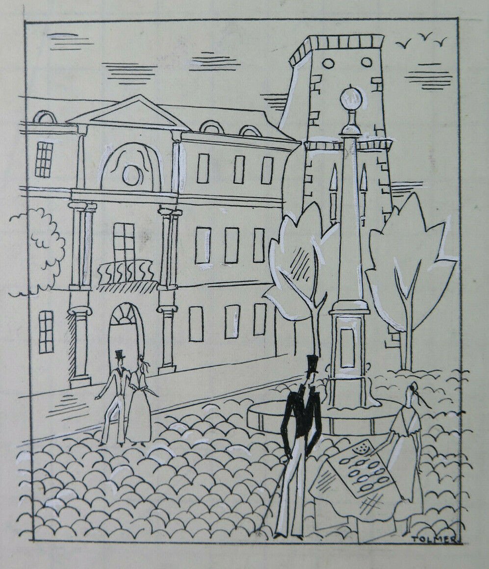 Old Drawing China On paper Signed Tolmer Scene Characters France BM53.6A