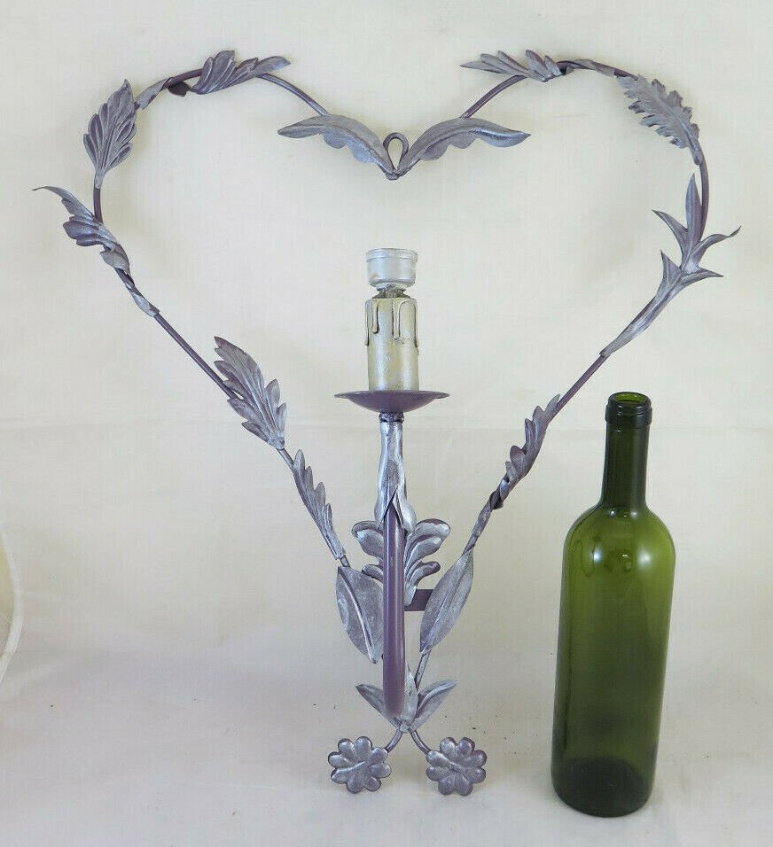 Wall Wrought Iron Heart-Shaped With Decoration Floral Vintage CH34