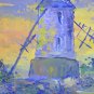 Landscape With Windmill A Wind Old Painting oil French Of '900 Vintage X7