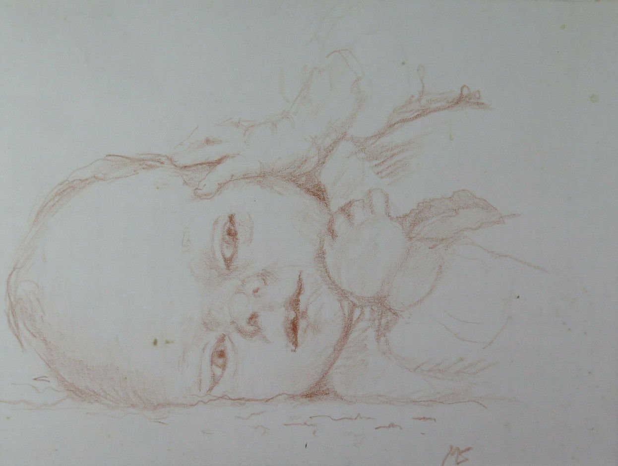 Old Drawing Portrait Child Opera Painter Danish Marianne Smith BM53.6B
