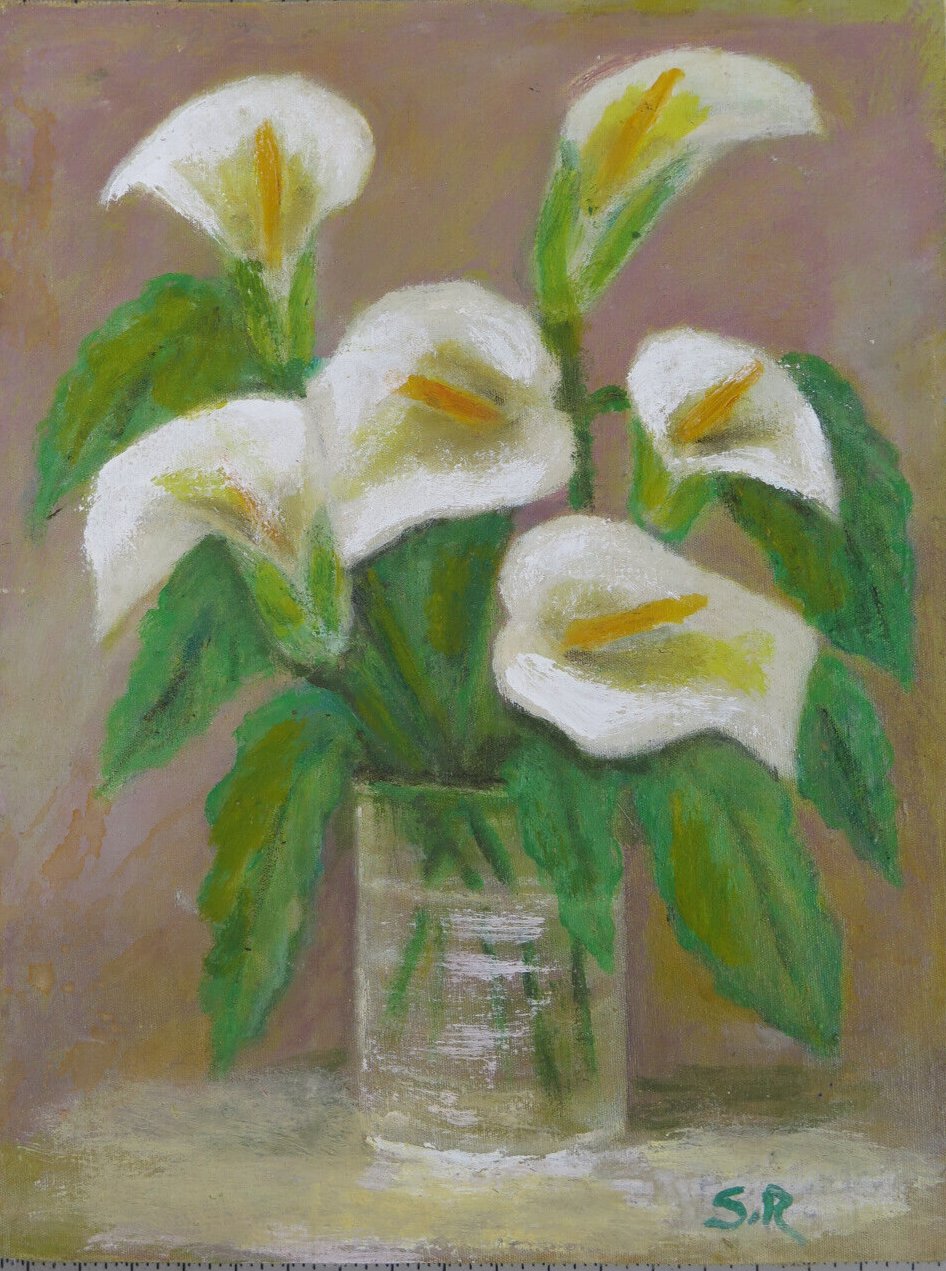 7 1/2x9 3/8in Old Painting oil Vintage Blossom Floral Signed Painting X13