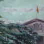 View of Madrid Plaza Of Las Cortes Old Painting Signed Vicente Segura MD11