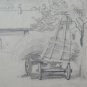 Drawing Antique Artist Emil Otto Bischoff View Home Countryside France BM53.6C