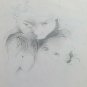 Portrait of Mum With Children Sons Old Drawing Pencil paper Vintage P28.8