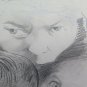 Portrait of Mum With Children Sons Old Drawing Pencil paper Vintage P28.8