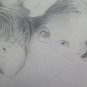 Portrait of Mum With Children Sons Old Drawing Pencil paper Vintage P28.8