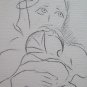 Drawing Antique Sketch Signed Pancaldi Pencil paper Portrait Mum Baby P31
