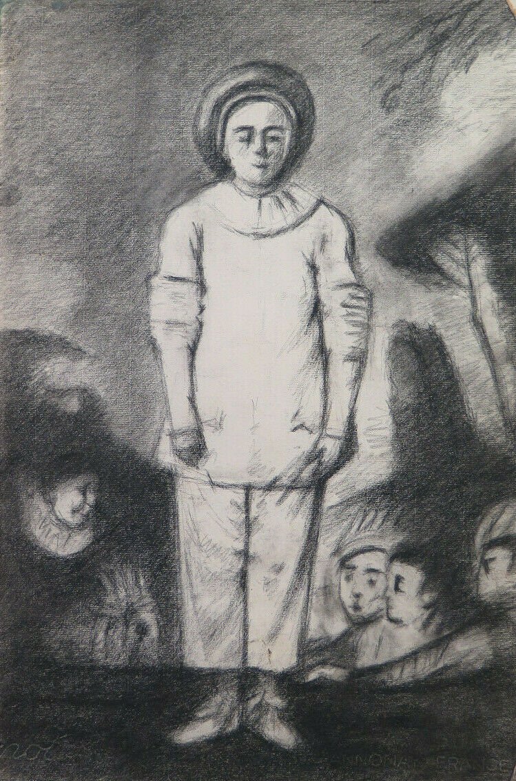 Large Drawing Antique Inspired Watteau Pierrot Pierre Duteurtre Dut BM53.1 H