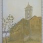 Old Painting Technical Mixed View Church Countryside France 1937 BM53.6D