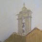 Old Painting Technical Mixed View Church Countryside France 1937 BM53.6D