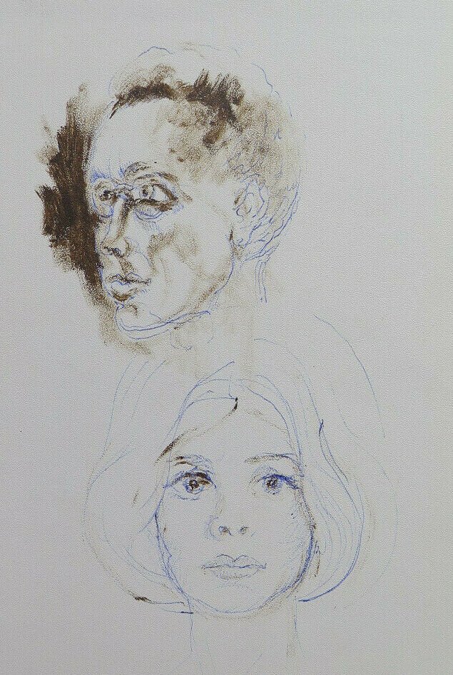 Old Sketch With Studio For Faces Human Portrait Man Woman Vintage P28.8