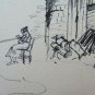 Old Drawing China On paper Glimpse View Country Characters Signed BM53.5E