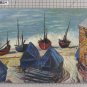 Small Painting Marina Sea Boats Acqurello On Cardboard Painter Piedmont Bsn