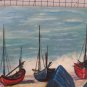 Small Painting Marina Sea Boats Acqurello On Cardboard Painter Piedmont Bsn