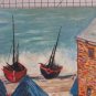 Small Painting Marina Sea Boats Acqurello On Cardboard Painter Piedmont Bsn