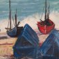 Small Painting Marina Sea Boats Acqurello On Cardboard Painter Piedmont Bsn