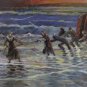 Old Painting landscape Sea Nightfall Painting Signed Reynaud Years' 70 Bsn
