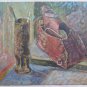 Antique Painting To oil On Board Inside With Tools Of Painter Year 1959 p10