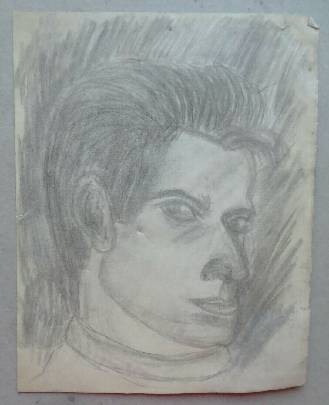 Portrait Male Old Drawing Pencil On paper Spain Period 900 Vintage MD10