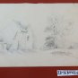Antique Drawing Pencil On paper View Countryside Signed Painting BM53.5b