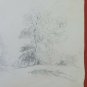 Antique Drawing Pencil On paper View Countryside Signed Painting BM53.5b