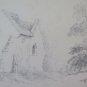 Antique Drawing Pencil On paper View Countryside Signed Painting BM53.5b