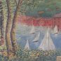 Small Painting Vintage Signed Reynaud View Lakesdie Boat Sailing Painting Bsn
