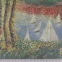 Small Painting Vintage Signed Reynaud View Lakesdie Boat Sailing Painting Bsn