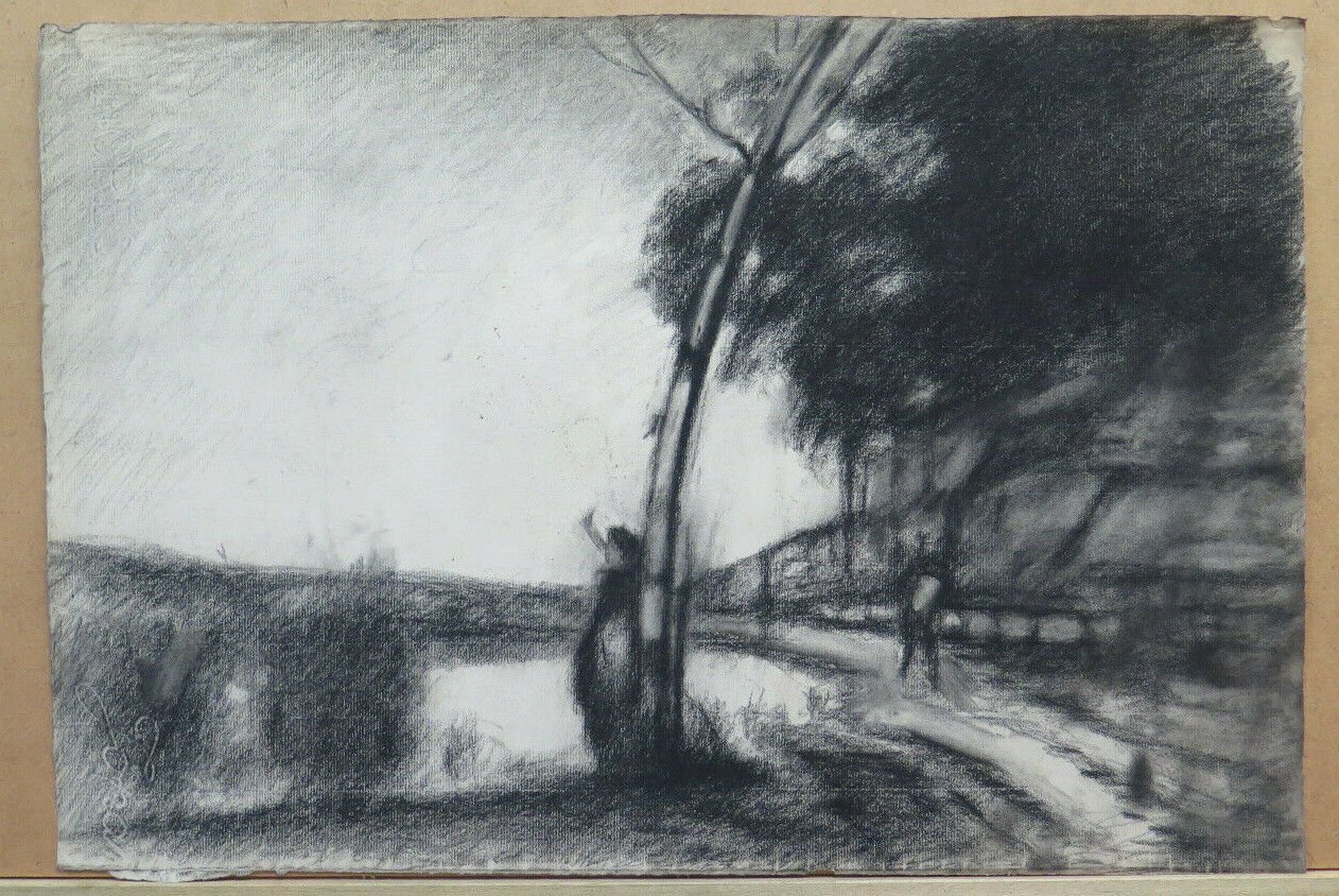 Drawing Antique landscape Countryside Painter French Pierre Duteurtre Dut BM53.1