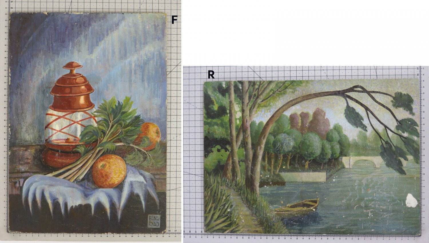 Old Painting Front Back Double landscape Nature Still Signed Reynaud Bsn Syntha