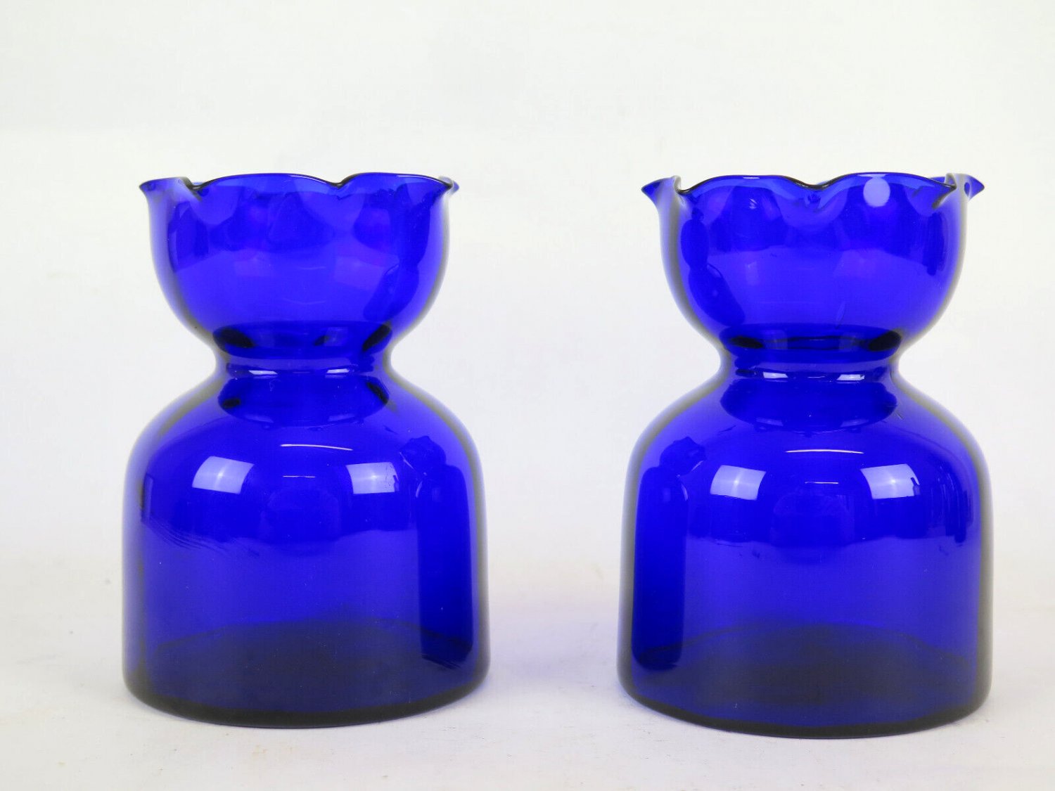 Two Vases For Flowering Tulip Vintage Glass Blue Cobalt Scandinavian Design R140