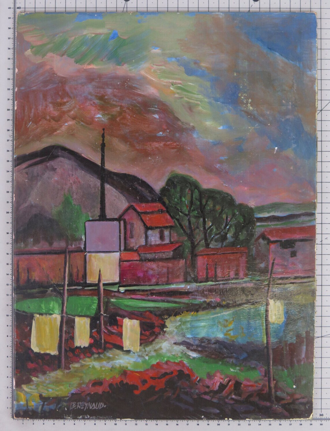 Old Painting View by Country Italy Painting Signed Reynaud Piedmont Bsn Syntha