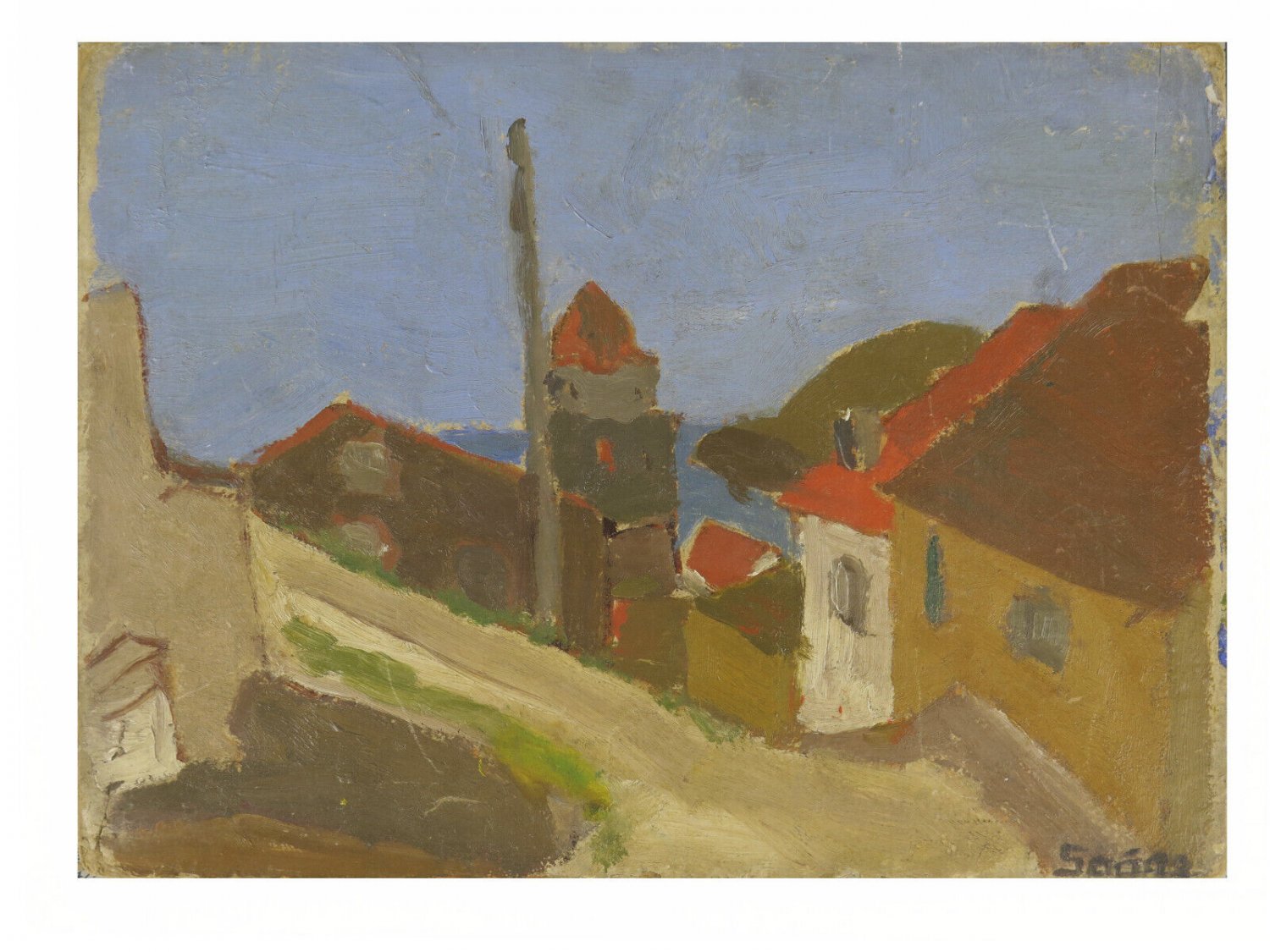 Painting oil Vintage Period '900 View Country France Painting Signed X7