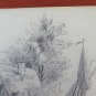 Painting Antique landscape Countryside With lake Boats Drawing Pencil On paper